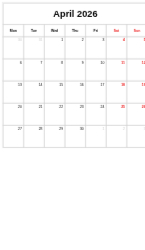 Calendar Non Customizable Templates