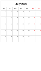Calendar Non Customizable Templates